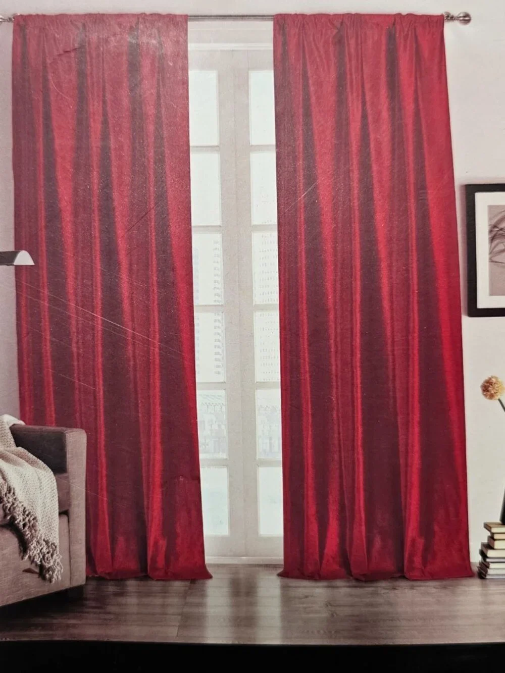 Rachel Zoe Luxury Velvet Red Window Curtains Back Tab Panel Drapes New 38